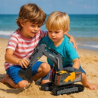 Excavator RC cu senile pentru copii, lumini si brat functional, telecomanda, incarcare USB, 32x30x12 cm