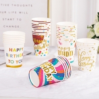 Set 10 Pahare, Flippy, Imprimeu Happy Birthday to You, din Carton, 250 ml, 7.5 x 8.5 x 5.2 cm, Multicolor