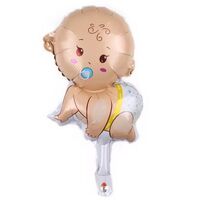Balon din Folie Metalizata, Vafy, Mini Figurina, Model Bebelus Baietel, Tematica Gender Reveal, 45x25 cm, Ambalaj Individual, Pai Inclus, Umflare cu Aer sau Heliu, Multicolor