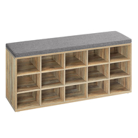 VASAGLE Banca pantofi cu sezut si perna, 15 compartimente deschise, PAL, 105x30x48 cm, gri stejar