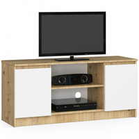 Comoda TV cu 2 usi si o polita, PAL laminat 16 mm, 120x40x55 cm, stejar artisan si alb