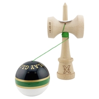 Kendama X Originala ROYAL SPIKE, Profesionala, Flippy, Cupe Mari KING SIZE V3, Super Sticky, Gaura in Baza, Rulment Metalic, din lemn 18 cm, Ata 62/65 cm, Inel Verde