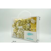 Set de 20 ornamente de brad, Flippy, de tip Glob, Auriu, din polistiren, cu finisaj sclipitor , cutie 4 cm adancime x 20 cm lungime x 16 cm inaltime