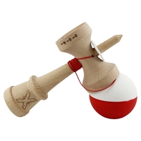 Kendama X Originala, Profesionala, Flippy, Rubber Grip, Cupe Mari KING SIZE V3, Gaura in Baza, Rulment Metalic, din lemn 18 cm, Ata 62/65 cm, Bicolor Alb/Rosu