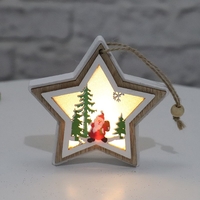 Ornament de Brad, Flippy, cu Lumini LED, din Lemn, Model Stea, Multicolor