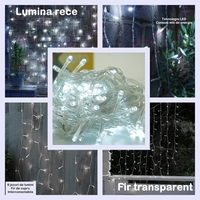 Instalatie Craciun, Tip Perdea, 1 m x 1 m, 60 LED-uri, Alb Rece, Controler, 8 jocuri de lumini, Interconectabila, Fir transparent, Interior/ Exterior, Vafy