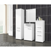 Dulap baie tip coloana cu 2 usi si 5 rafturi, PAL laminat, 30x30x140 cm, alb mat
