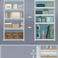 SONGMICS Set 2 rafturi metalice depozitare, 5 niveluri, reglabile, polite MDF, 875 kg, 40x90x180 cm, argintiu