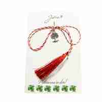 Martisor Traditional, Jolie, Model Copac, cu Snur Impletit Alb/Rosu, 8.5 x 5.5 cm, Argintiu