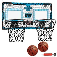 Set 2 Cosuri de Baschet pentru Copii, Flippy, cu Tablou de Bord Electronic, Pentru 2 Jucatori, Minge, Pompa, 2 Moduri, Interior/Exterior, Inel Metalic si Rabatabil cu Arc, Luminos, 60x31x6 cm, Multicolor