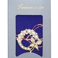 Martisor Brosa Placata cu Aur 24K, Jolie, Ambalaj Carton cu Design, Material Metal, Model Fluture, Dimensiune Brosa 2 - 3 cm, Auriu/Albastru