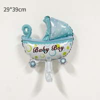 Balon din Folie Metalizata, Vafy, Mini Figurina, Model Carucior Bebelus, Tematica Gender Reveal, 39x29 cm, Ambalaj Individual, Pai Inclus, Umflare cu Aer sau Heliu, Albastru