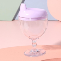Pahar din Plastic Transparent cu Picior, Flippy, pentru Copii, 14 x 7.7 cm, cu Cioc Antiscurgere, + 3 Ani, Fara Maner, Mov