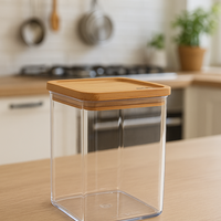 Cutie depozitare 5Five Eske patrata 1L, capac bambus, PS transparent