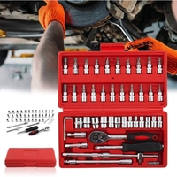 Chei tubulare Set 46 de Piese, Flippy, Trusa Scule de Reparatii Auto, Prelungitoare Rigid si Flexibil, Articulatie Cardanica, Antrenor de Forta Glisant, Adaptoare, Maner pentru Surubelnita, 23 x 12 x 4 cm, 1.9 kg, Cutie Rosie