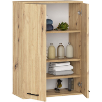 Dulap baie suspendat, cu 2 usi si 4 rafturi interioare, PAL 16 mm, 64x30x94 cm, stejar artisan