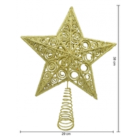 Varf decorativ de brad, Auriu, in forma de Stea, design spiralat, din Plastic/Metal, 29 cm x 38 cm, Interior/Exterior, Flippy