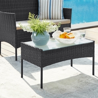 SONGMICS Set mobilier gradina 4 locuri, canapea, 2 scaune si masa cu sticla, ratan PE, negru