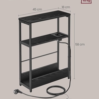 VASAGLE Masuta ingusta cu priza si porturi de incarcare USB, 3 rafturi, 45x18x58 cm, negru