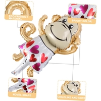 Balon din Folie Metalizata, Flippy, Mini Figurine Animalute, Model Maimutica, Tematica Aniversare, 45x28 cm, Ambalaj Individual, Pai Inclus, Umflare cu Aer sau Heliu, Multicolor
