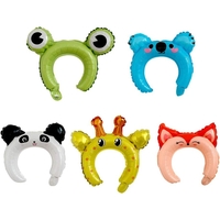 Balon din Folie Metalizata, Vafy, Tip Coronita cu Urechi, Model Koala, Ambalaj Individual, Pai Inclus, Umflare cu Aer sau Heliu, 26.5 x 28 cm, Albastru