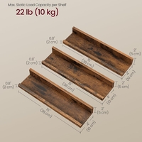 VASAGLE Set 3 rafturi suspendate plutitoare, cu margine frontala inaltata, 38x10x5 cm, maro rustic