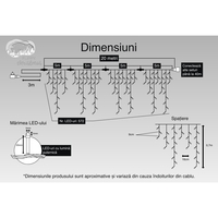 Instalatie Craciun, 20 m, 572 Led-uri ,Franjuri, Alb cald, Flash, Transformator, Interconectabila, Prelungitor 3 m inclus, Fir Negru, Vafy