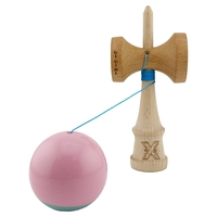 Kendama X Originala, Profesionala, Flippy, Big Cups V2, Super Sticky cu Cupe Mari, Rulment Metalic, din lemn 18 cm, Ata 55 cm, Roz/Verde