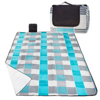 Patura pentru picnic sau plaja, cu folie izolatoare si maner, 200x240cm, albastru gri