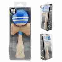 Kendama X Rainbow Originala, Profesionala, Flippy, Big Cups V2, Super Sticky cu Cupe Mari, Rulment Metalic, din lemn 18 cm, Ata 55 cm, Albastru/Maro