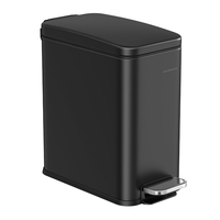 SONGMICS Cos de gunoi cu pedala, potrivit pentru baie, capac soft-close si galeata detasabila, otel inoxidabil, 5 litri, 30x14x29 cm, negru