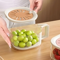 Cos de Scurgere pentru Fructe 2 in 1, Vafy, din Plastic Durabil, Filtru Telescopic, Scurgator de Fructe si Legume, pentru Uz Casnic, 15 x 15 x 8.5 cm, Maro/Bej