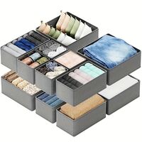 Organizator pentru Sertar, Flippy, 3 Marimi, pentru Lenjerie, Tricouri, Sosete, 6 Piese, Pliabil, Stivuibil, din Tesatura, Gri