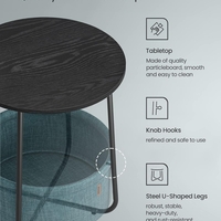 VASAGLE Masuta de cafea rotunda cu cos de stofa, stil modern, 45x50cm, negru cu turcoaz inchis