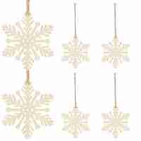 Decoratiune brad fulg de zapada din lemn, set 6 bucati, maro