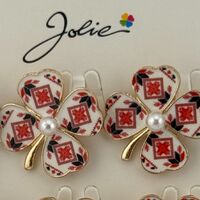 Set 12 Brose Martisor Primavara, Jolie, Model Trifoi Traditional cu Perla, Rosu
