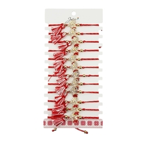 Martisor Bratara cu Ciucure pentru Dama, Jolie, Model Inima cu Margareta, Set 12 bucati, Pandativ din Inox cu Pietre, Snur Reglabil, Rosu/Alb