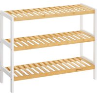 SONGMICS Raft de depozitare din bambus, cu 3 niveluri, 26x70x55cm, alb si maro