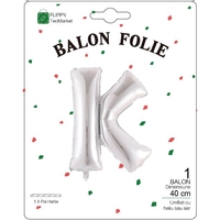Balon Folie Metalizata Litera K, Flippy, 40 cm, Umflati cu Heliu sau Aer, Ambalaj Individual, Pai inclus, Argintiu