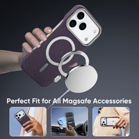 Husa MagSafe pentru iPhone 17, Vafy, Suport Card Detasabil, Carcasa pentru Telefon, Textura Fibra de Carbon, Business Style, Mov