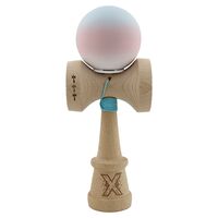 Kendama X Originala, Profesionala, Flippy, Cupe Mari KING SIZE V3, Rubber Grip, Gaura in Baza, Rulment Metalic, din lemn 18 cm, Ata 62/65 cm, Gradient Albastru deschis/Roz/Alb