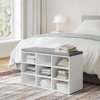 VASAGLE Pantofar cu banca cu 9 compartimente si perna, sarcina 136 kg, 79x30x48 cm, alb