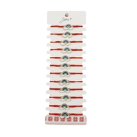 Bratara Martisor pentru Dama, Jolie, Model Curcubeu cu Nori, Set 12 bucati, Pandativ din Inox Auriu, Snur Ajustabil Impletit, Rosu