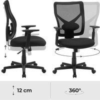 SONGMICS Scaun de birou ergonomic mesh, reglabil complet, brate si suport lombar ajustabile, 68x67x113 cm, negru