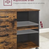 VASAGLE Dulap mobil tip rollbox pentru birouri, sertar cu sina suport dosare, stil industrial, 40x80x66 cm, maro rustic