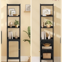 VASAGLE Biblioteca cu 6 etaje, cadru metalic, usa cu efect ratan Boho, 30x40x175 cm, negru