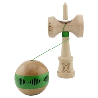 Kendama X Originala FREQUENCY, Profesionala, Flippy, Cupe Mari KING SIZE V3, Super Sticky, Gaura in Baza, Rulment Metalic, din lemn 18 cm, Ata 62/65 cm, Verde/Maro