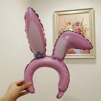 Balon din Folie Metalizata, Vafy, Tip Coronita cu Urechi, Model Iepure, Ambalaj Individual, Pai Inclus, Umflare cu Aer sau Heliu, 38 x 45 cm, Roz