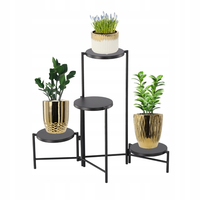 Suport pentru flori cu structura metalica, 4 niveluri, cu rafturi rotunde, 60x43x60 cm, negru