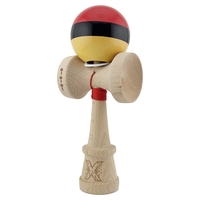 Kendama X Originala, Profesionala, Flippy, Super Sticky cu Cupe Mari KING SIZE V3, Gaura in Baza, Rulment Metalic, din lemn 18 cm, Ata 62/65 cm, Rosu/Negru/Galben